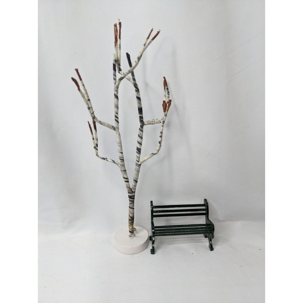 Christmas Village Tree 9 Inch and Metal Green Park Bench Lot‎